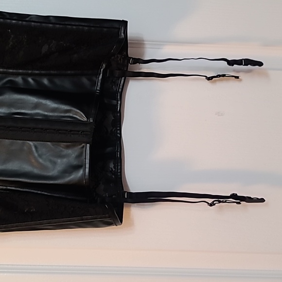 Black lace and faux leather buster corset top - Picture 7 of 14